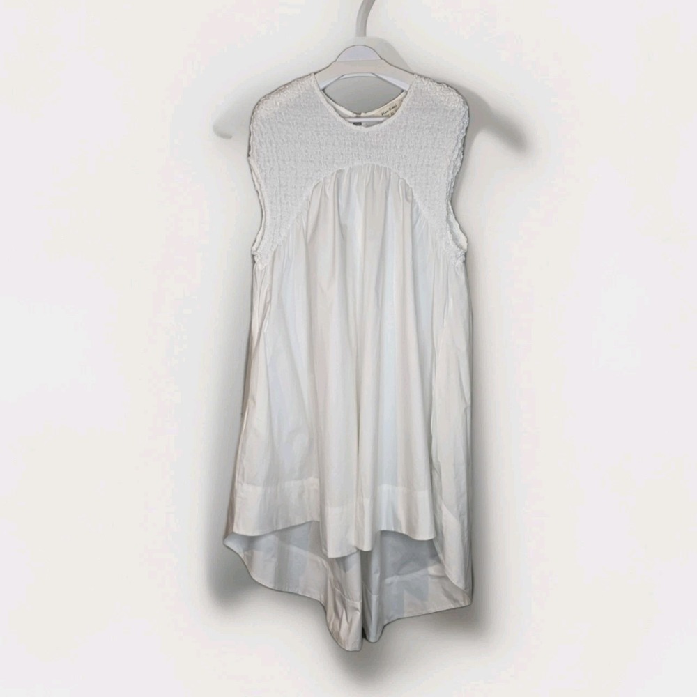 Anthropologie White Smocked Yoke Mini Dress